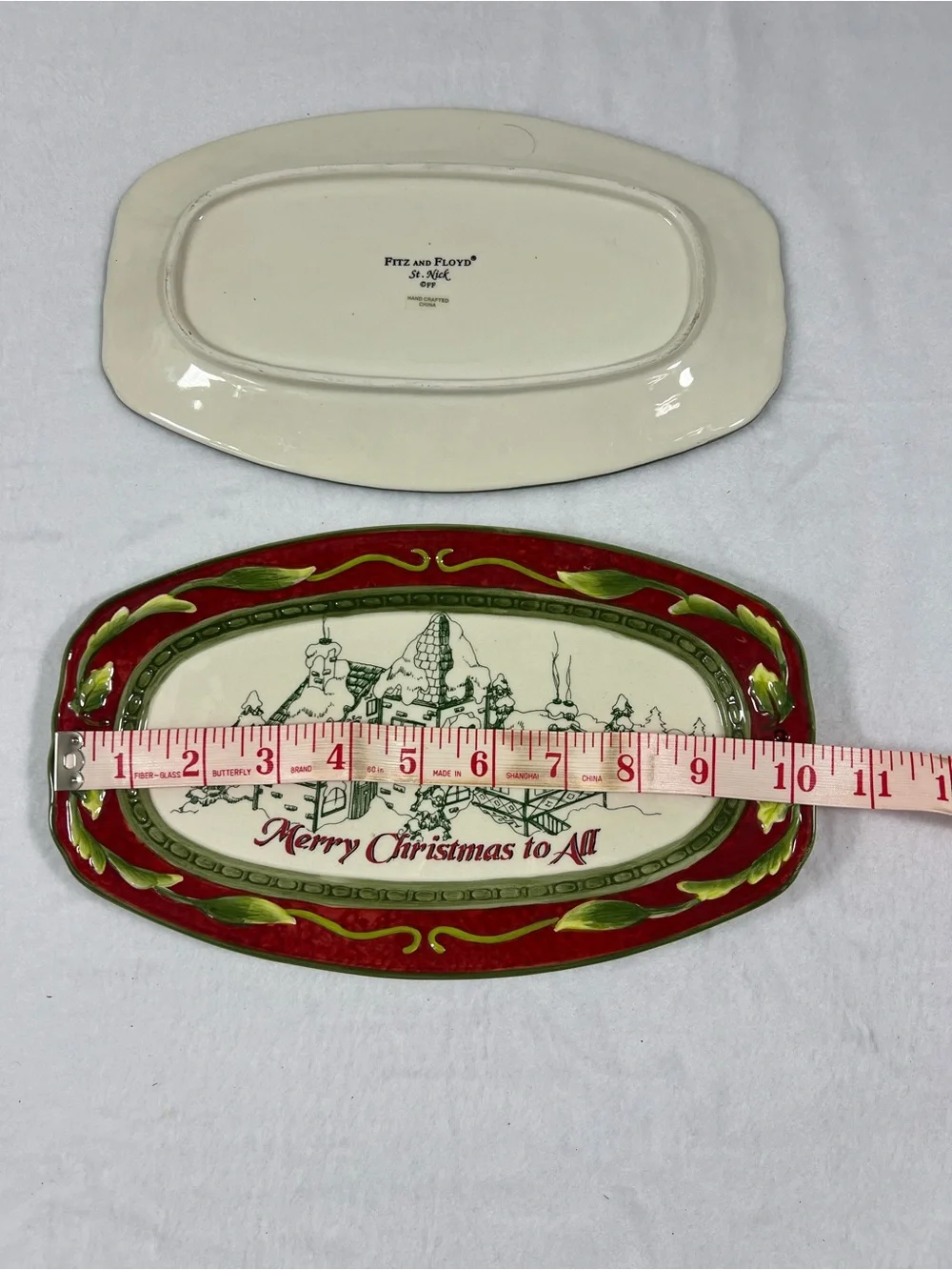 Fitz and Floyd St. Nick Merry Christmas to All Red Holiday Serving Platter